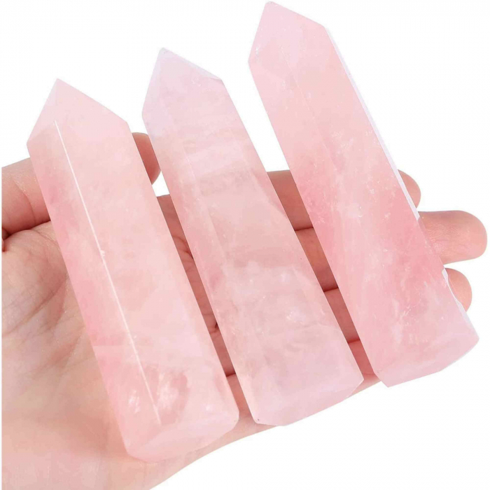 Turn Obelisc de 10-11 cm din Cuart Roz Natural, Bagheta Mare de Cristal Vindecator cu 6 Fatete pentru Reiki, Chakra, Terapie de Meditatie [2]