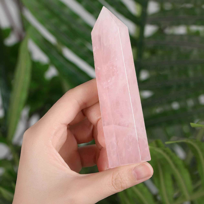Turn Obelisc de 10-11 cm din Cuart Roz Natural, Bagheta Mare de Cristal Vindecator cu 6 Fatete pentru Reiki, Chakra, Terapie de Meditatie [6]