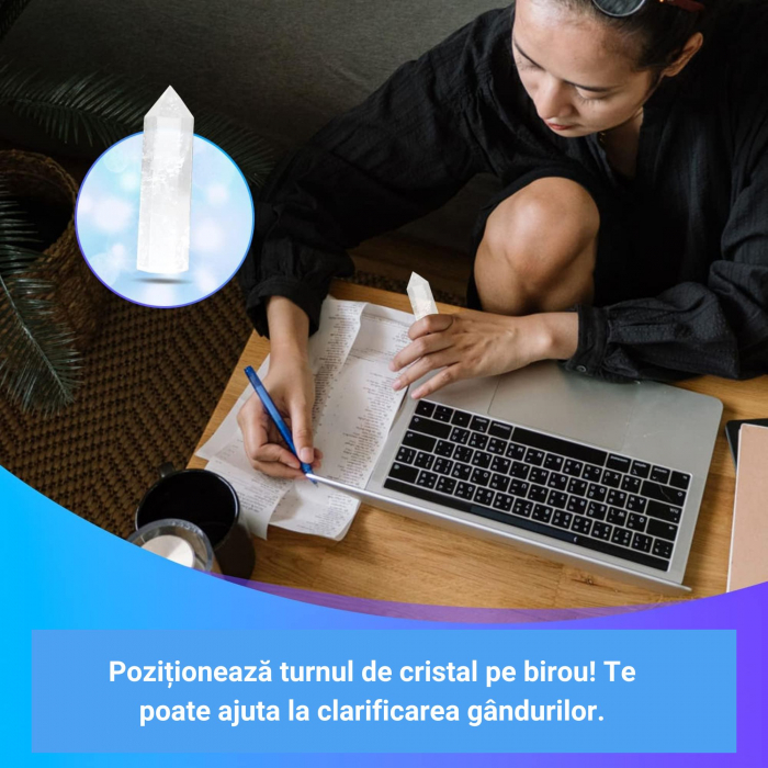 Turn de cristal semipretios vindecator hexagonal Cuart transparent - Obelisc cu inaltimea de 10 cm [3]