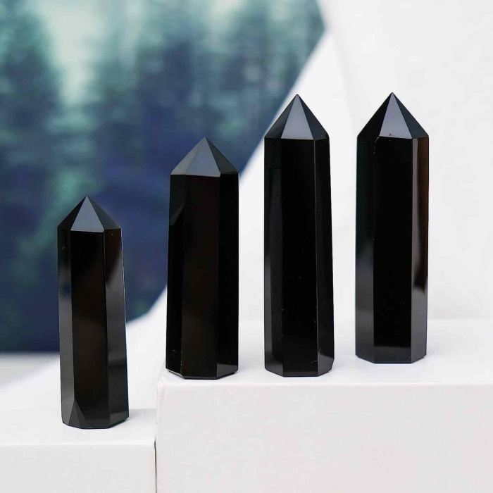 Turn de cristal semipretios vindecator hexagonal Obsidian - Obelisc cu inaltimea intre 7-8 cm [6]