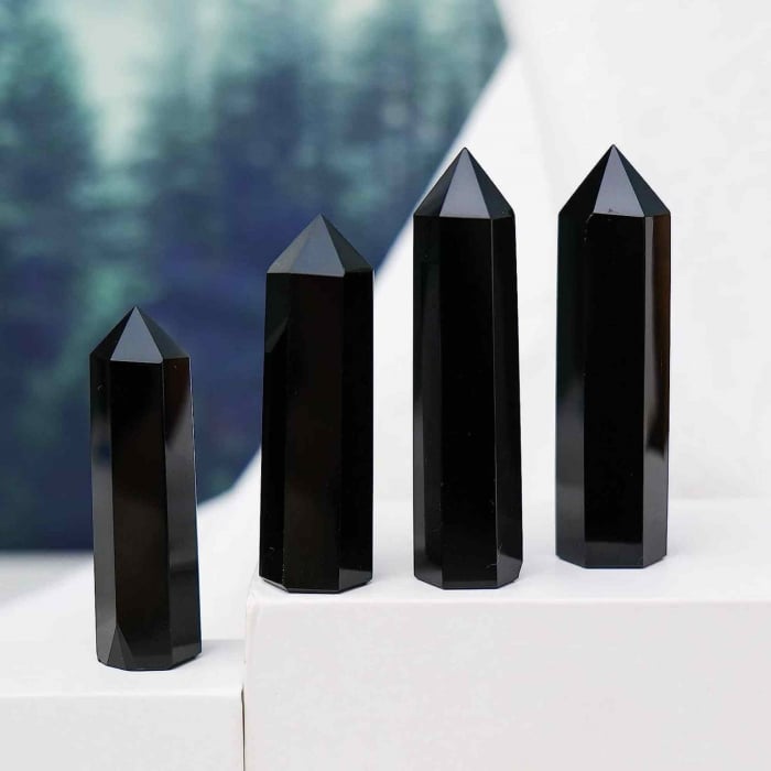 Turn de 10-11 cm din cristal semipretios vindecator hexagonal Obsidian - Obelisc pentru meditatie [5]