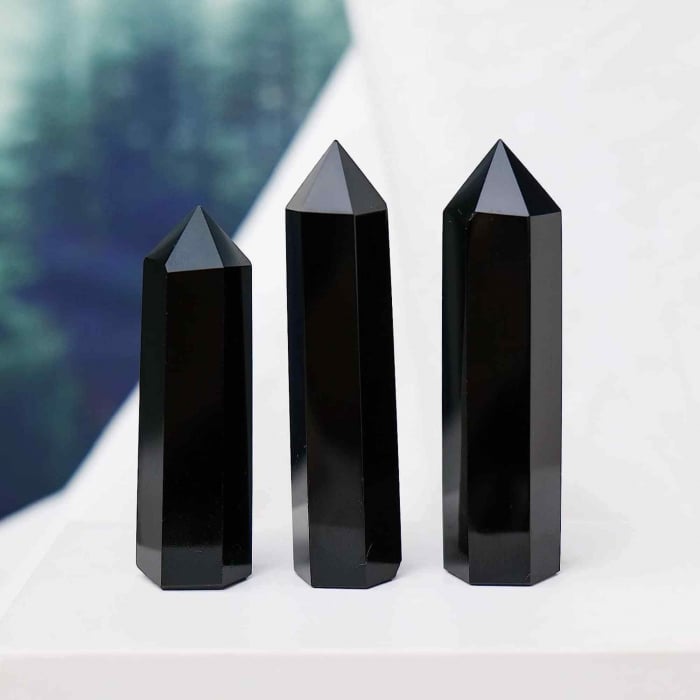 Turn de 10-11 cm din cristal semipretios vindecator hexagonal Obsidian - Obelisc pentru meditatie [3]