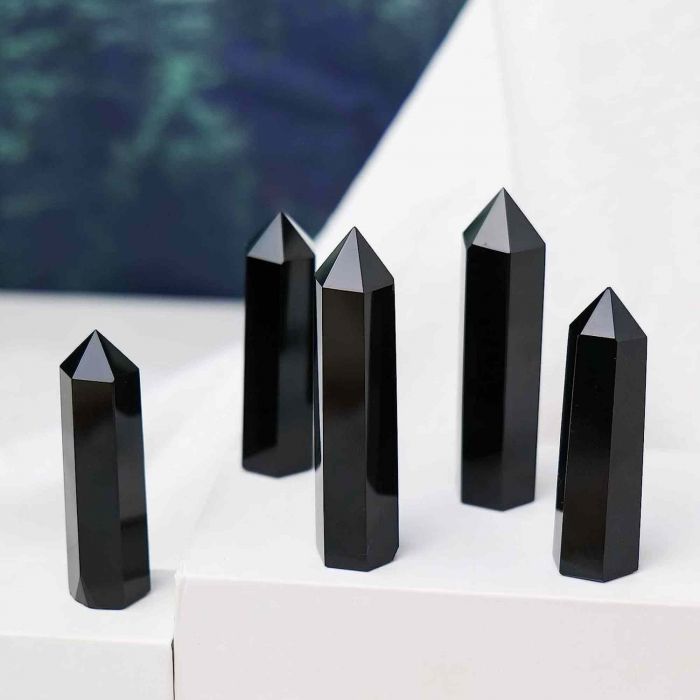 Turn de cristal semipretios vindecator hexagonal Obsidian - Obelisc cu inaltimea intre 7-8 cm [7]