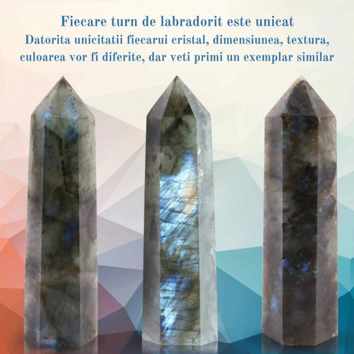 Bagheta din cristal natural de labradorit 10-11 cm -  Turn de cristal vindecator, baghete mari naturale cu 6 puncte fatetate pentru Reiki, chakra, meditatie, colectie, decor acasa [4]