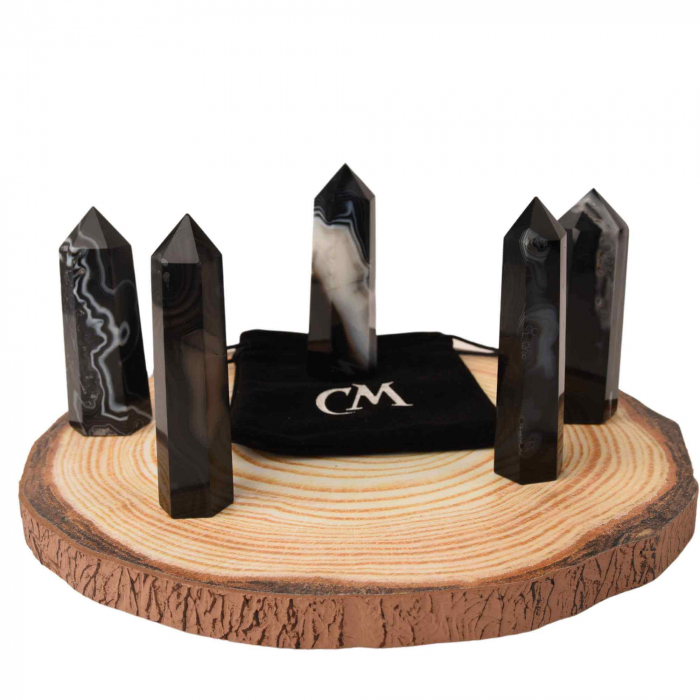 Turn din cristal natural Onyx Agat negru 9-10 cm: Un obiect elegant si puternic pentru protectie si vitalitate [4]