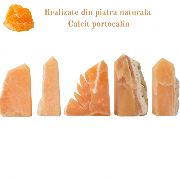 Turn cristal natural Calcit Portocaliu 12-15 cm - Proprietati de echilibrare emotionala, imbunatatire a starii de spirit si stimulare a creativitatii [2]