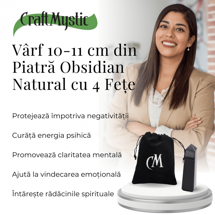 Varf din Obsidian Natural cu 4 Fatete, 10-11 cm [4]