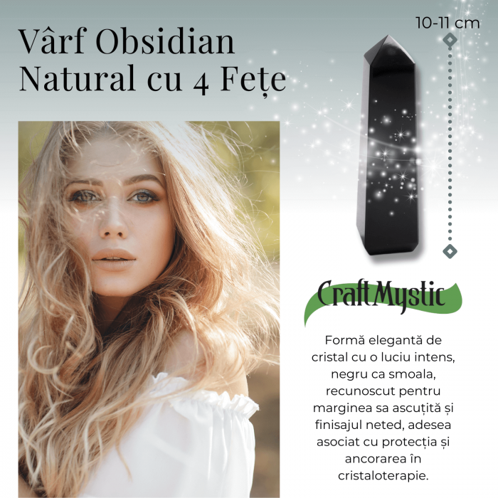 Varf din Obsidian Natural cu 4 Fatete, 10-11 cm [2]