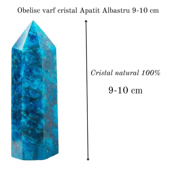 Turnul de cristal natural Apatit Albastru 9-10 cm - Bagheta de vindecare naturala cu 6 fete pentru meditatie profunda, echilibrarea chakrelor si terapia reiki [2]