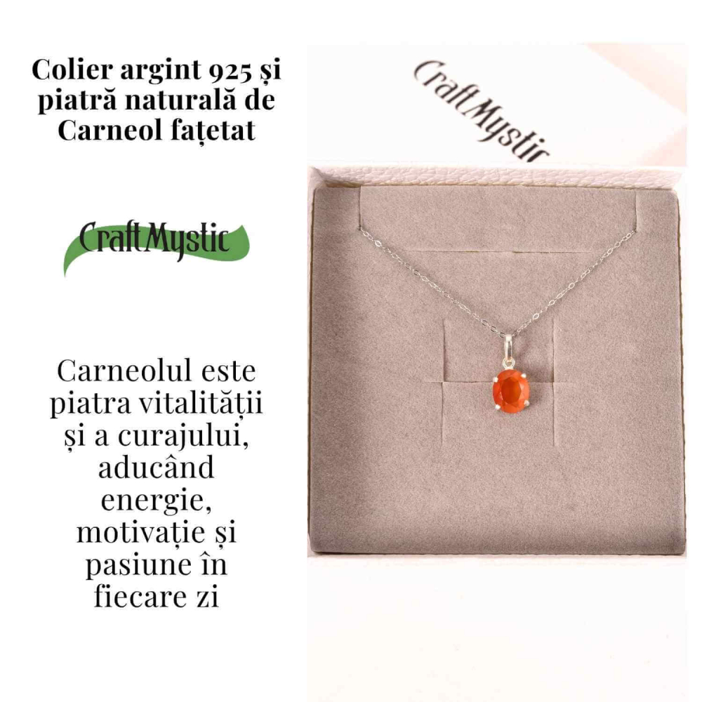 Colier Argint 925 cu Carneol Oval fatetat– Energie, Curaj si Vitalitate [3]