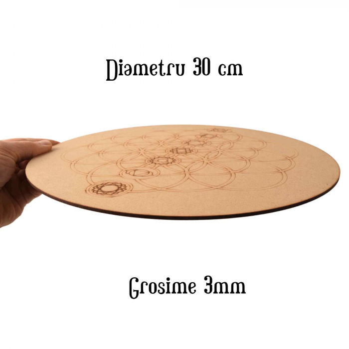 Placa pentru Cristale cu Geometrie Sacra pentru Cele Sapte Chakre - Grid din Lemn MDF 30 cm [2]