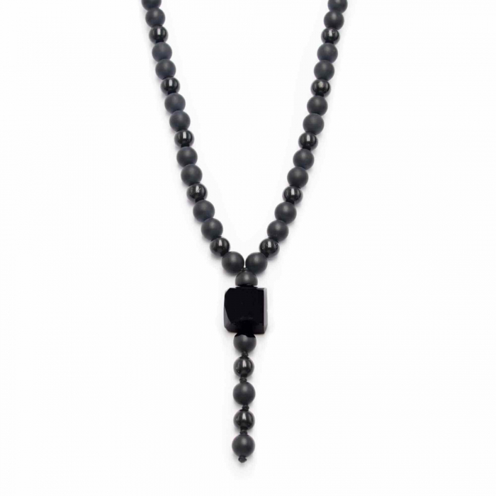 Colier cu Margele din Obsidian Negru si Onyx model Y Turmalina neagra