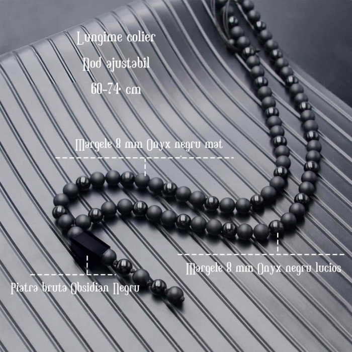 Colier cu Margele din Obsidian Negru si Onyx model Y Piatra Naturala Bruta de Obsidian Accesorizata cu Margele de Cristal Onyx pentru Rugaciune, Vindecare si Energie Reiki [3]