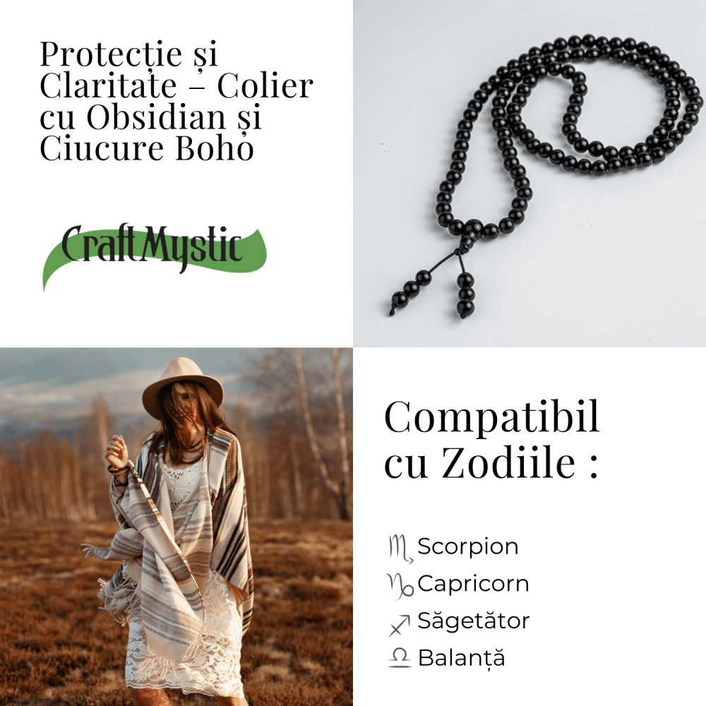 Protectie si Claritate – Colier cu Obsidian si Ciucure Boho [4]