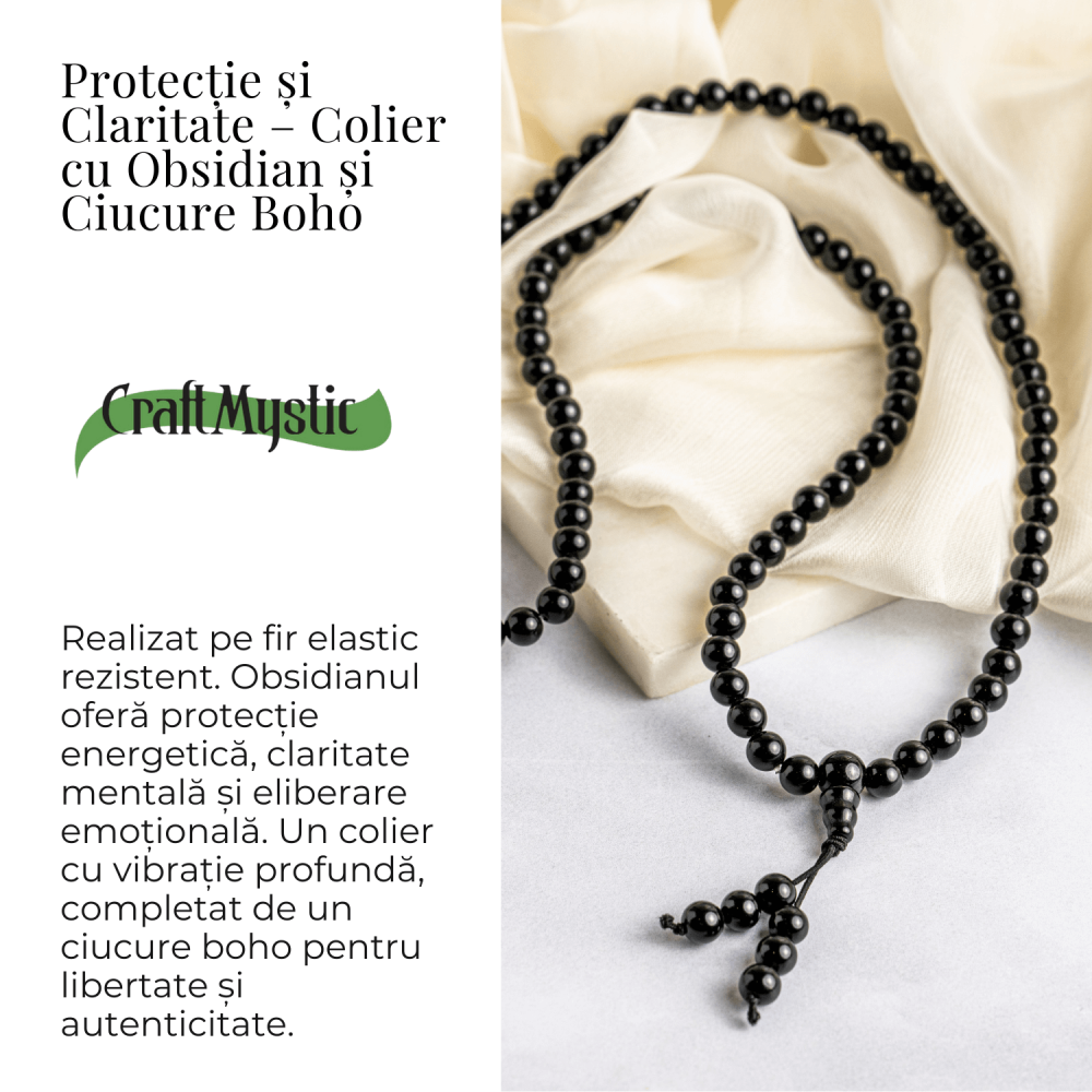 Protectie si Claritate – Colier cu Obsidian si Ciucure Boho [5]