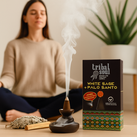 10 Conuri Tribal Soul Backflow Incense – Salvie Alba si Palo Santo [1]