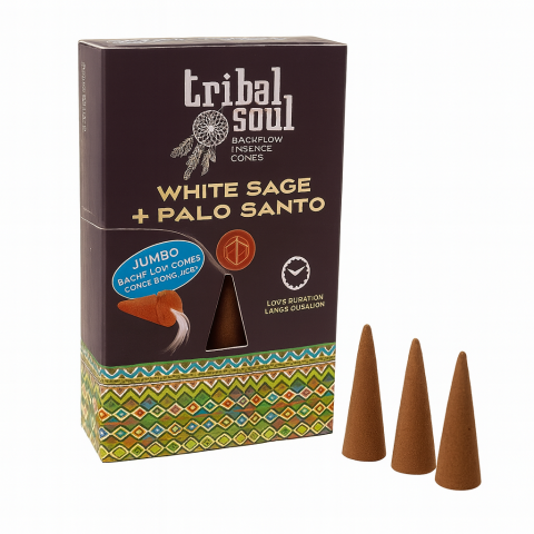Palo Santo, Salvie și Bețișoare - 10 Conuri Tribal Soul Backflow Incense – Salvie Alba si Palo Santo