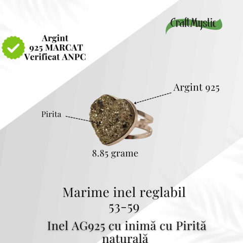 Inel din Argint 925 cu Pirita Naturala in Forma de Inima – Protectie si incredere in Sine [3]