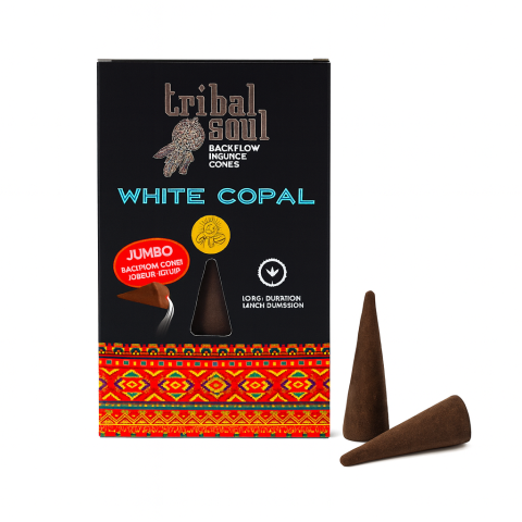 Palo Santo, Salvie și Bețișoare - 10 conuri Tribal Soul Backflow Incense – White Copal