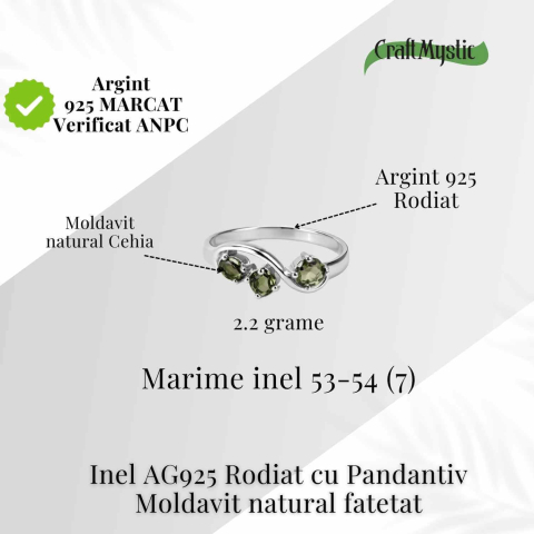 Inel din Argint 925 rodiat cu Moldavit natural fatetat – transformare, protectie si claritate interioara [2]