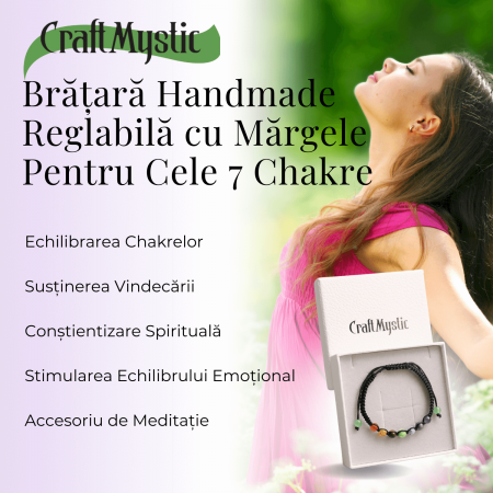 Bratara Handmade Reglabila cu Margele 6mm pentru Cele 7 Chakre si Ciucuri Macrame [4]