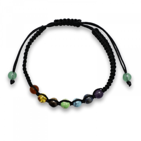 Cristale pe beneficii - Bratara Handmade Reglabila cu Margele 6mm pentru Cele 7 Chakre si Ciucuri Macrame