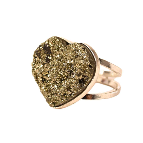 Cristale pentru zodii - Inel din Argint 925 cu Pirita Naturala in Forma de Inima – Protectie si incredere in Sine