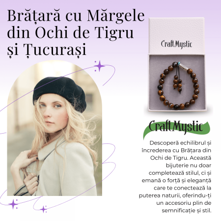 Bratara Elastica cu Margele 6mm din Pietre Semipretioase Ochi de Tigru, Tucurasi si Pandativ [4]