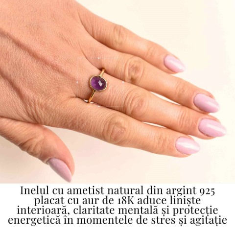 Inel din Argint 925 placat cu Aur de 18K cu Ametist Fatetat 1.58 gr M54 / 7– Claritate mentala si echilibru emotional [2]
