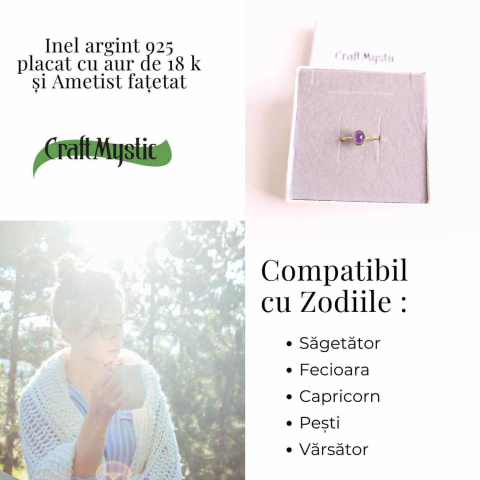 Inel din Argint 925 placat cu Aur de 18K cu Ametist Fatetat 1.58 gr M54 / 7– Claritate mentala si echilibru emotional [4]