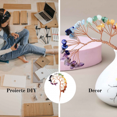 Ramura pentru creare copaci cu cristale semipretioase cu 7 mini ramuri fiecare cu 9 pietre polisate  - Pentru proiecte DIY, decor, Feng Shui [2]
