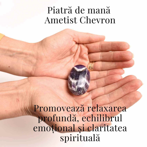 Piatra Ovala Sculptata din Ametist Chevron, Claritate si Protectie - Piatra de Mana [5]