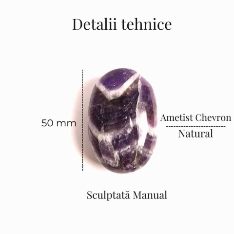 Piatra Ovala Sculptata din Ametist Chevron, Claritate si Protectie - Piatra de Mana [4]