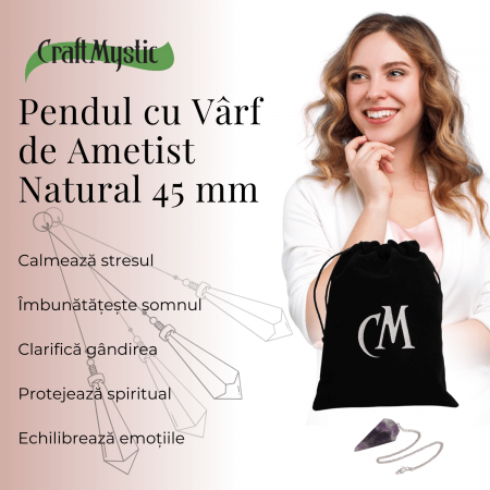Pendul de Radiestezie cu Varf de Ametist Natural 45 mm [3]