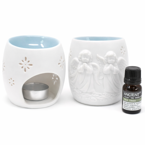 Instrumente și Accesorii Spirituale - Suport Aromaterapie din Ceramica cu Inger – Lumina Calda si Armonie