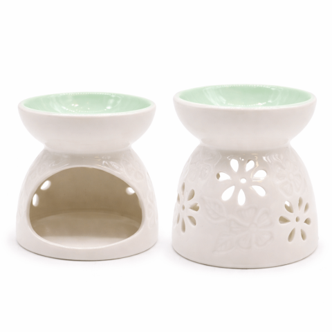Arzator Ceramic Alb cu Vas Verde Mentol si Decupaje Florale – Ritual de Relaxare si Armonie Energetica [3]