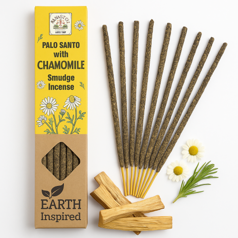 Aromaterapie - Betisoare parfumate Smudge Earth Inspired – Chamomile & Palo Santo Relaxare, echilibru, somn lin