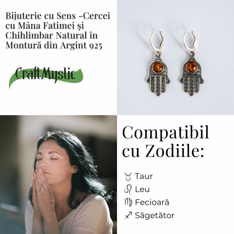 Mana protectiei blande – Cercei cu Mana Fatimei si chihlimbar in montura argint 925 [3]