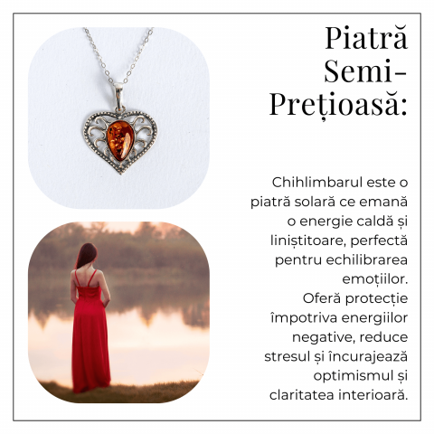 Colier inimioara cu chihlimbar si montura argint 925 – Protectie, caldura si echilibru emotional [4]