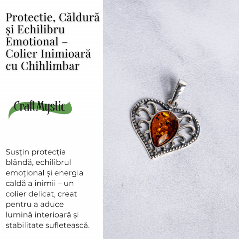 Colier inimioara cu chihlimbar si montura argint 925 – Protectie, caldura si echilibru emotional [5]