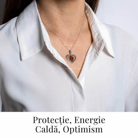 Colier inimioara cu chihlimbar si montura argint 925 – Protectie, caldura si echilibru emotional [1]