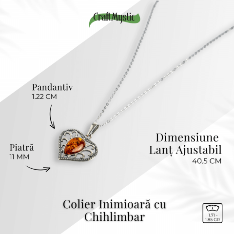 Colier inimioara cu chihlimbar si montura argint 925 – Protectie, caldura si echilibru emotional [2]