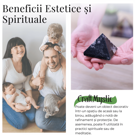 Piramida Sculptata Manual 60mm din Piatra de Turmalina Neagra cu Rutil Naturala [3]
