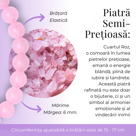 Bratara Elastica cu Margele 6mm din Cuart Roz Semipretios [7]