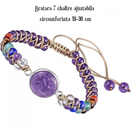 Bratara Reglabila cu Margele 4mm din pietre semipretioase pentru Cele 7 Chakre si Arborele Vietii de Ametist, Realizata Manual [1]