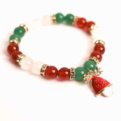 Claritate Mentala si Focus - Bratara naturala Agat rosu, alb si aventurin verde cu accesoriu mixt - echilibru si noroc