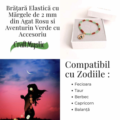 Bratara Agat Rosu si Aventurin Verde, Accesoriu Mix – Echilibru si Noroc [4]