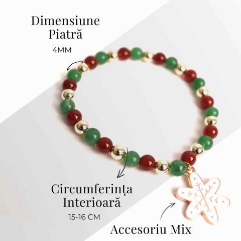 Bratara Agat rosu si aventurin verde 4mm cu accesoriu mixt - echilibru si noroc [4]