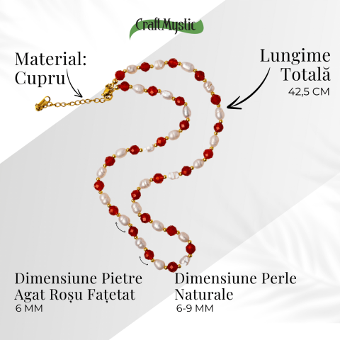 Colier Cupru cu Agat Rosu Fatetat si Perle Naturale – Echilibru, Rafinam si Energie Vitala [4]