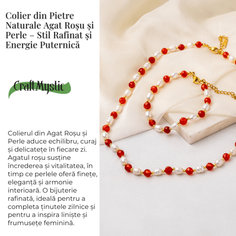 Colier Cupru cu Agat Rosu Fatetat si Perle Naturale – Echilibru, Rafinam si Energie Vitala [2]